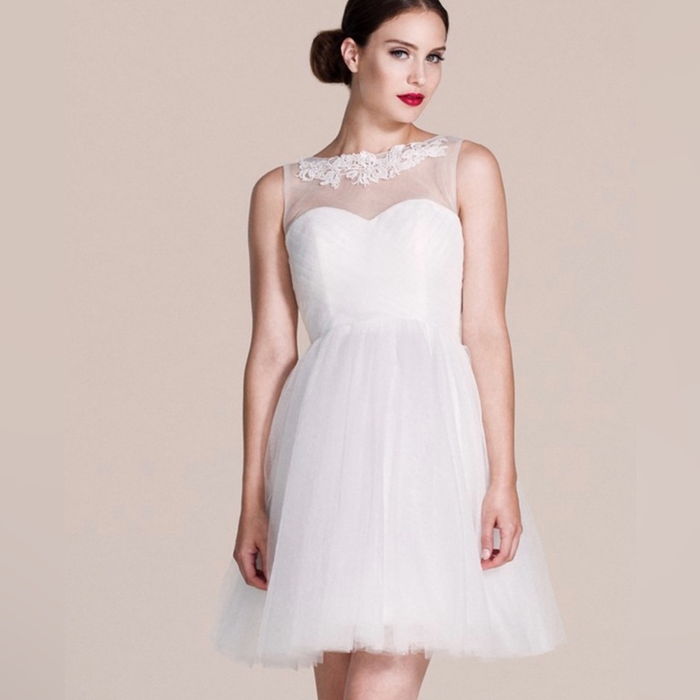 Jenny Yoo Anthropologie Ivory Chloe Lace Tulle Sweetheart Illusion Short Dress